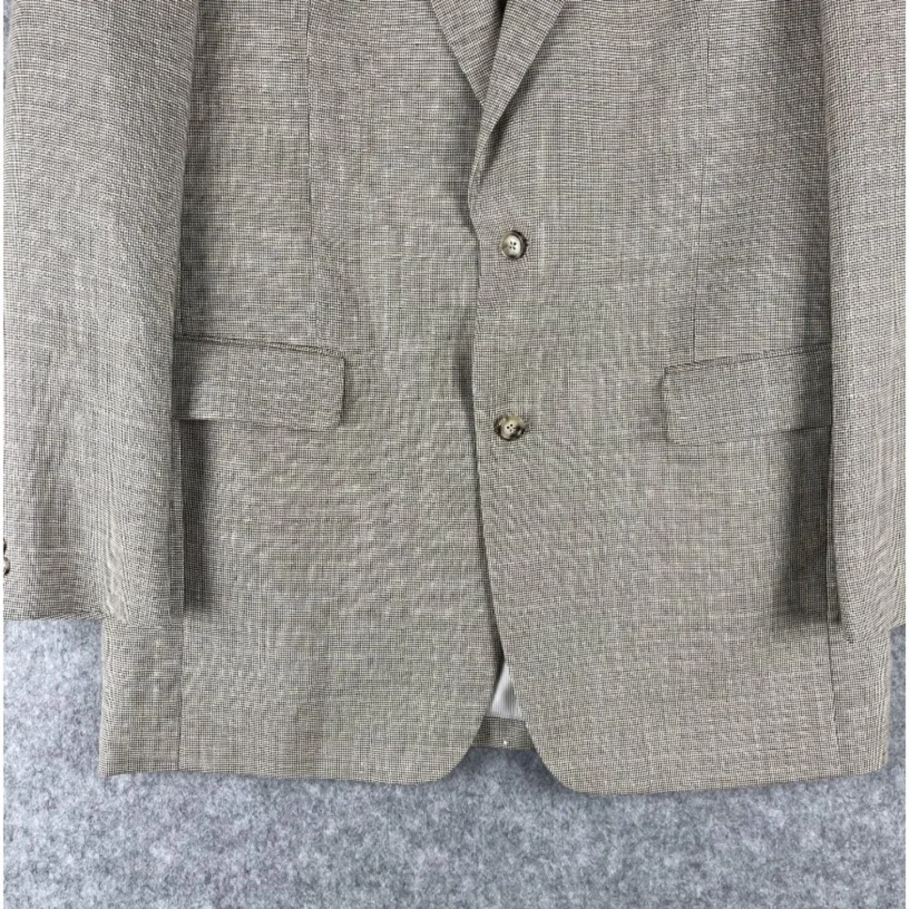 Jos A Bank Linen Wool Blazer Sport Coat Men 44XL Beige Houndstooth 2 Button